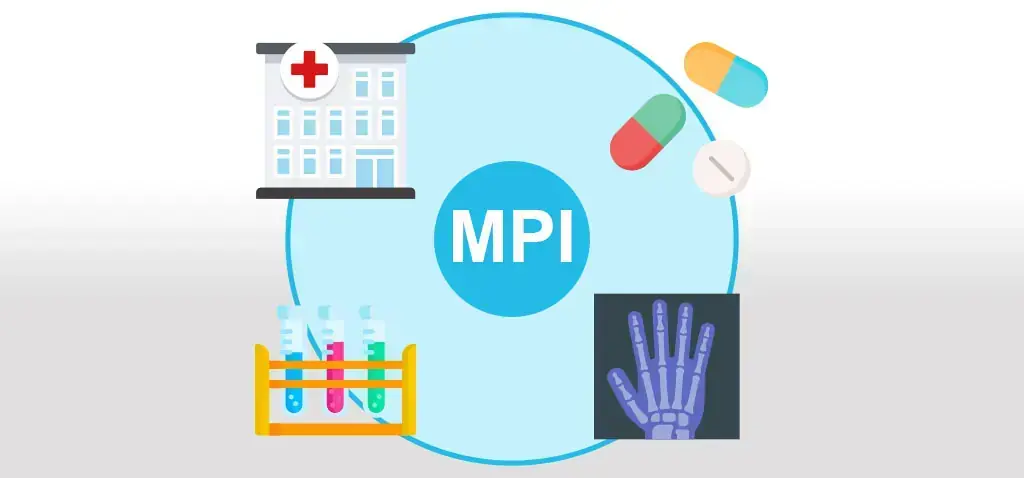 Illustrazione: la sigla MPI al centro di icone di esami, radiografie e farmaci