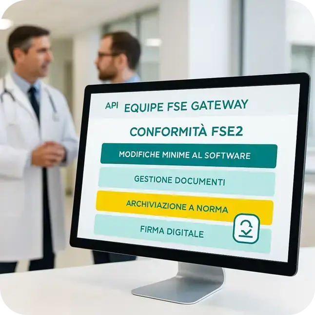 Schermo con il gateway FSE di Equipe: conformità FSE2, modifiche minime al software, gestione documenti, archiviazione a norma e firma digitale
