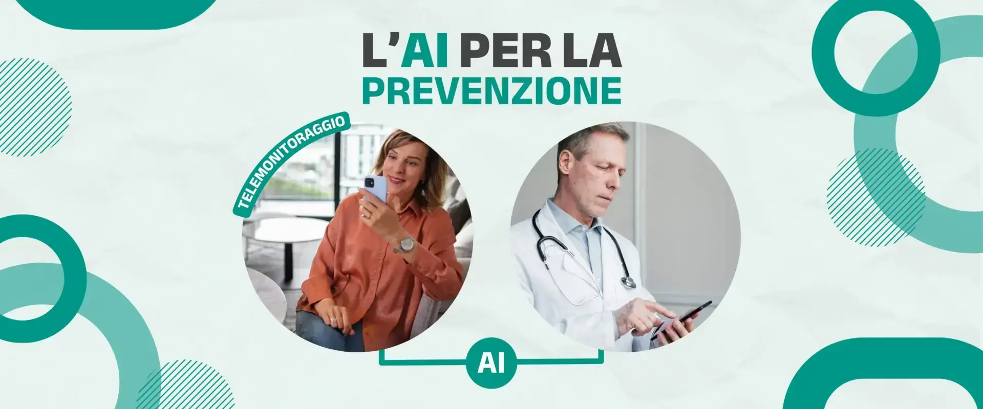 Grafica «L'AI per la prevenzione» con una paziente e un medico