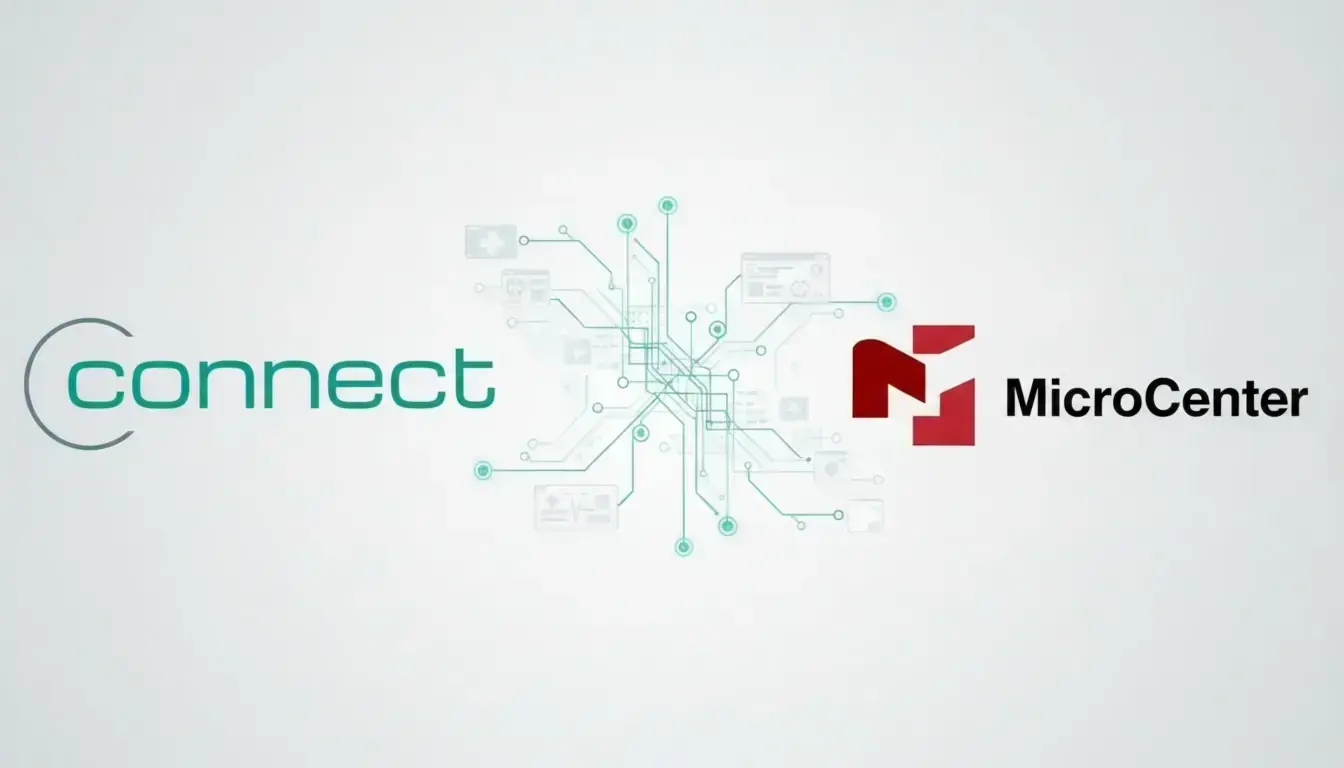 Loghi Connect e MicroCenter uniti da un disegno di circuiti
