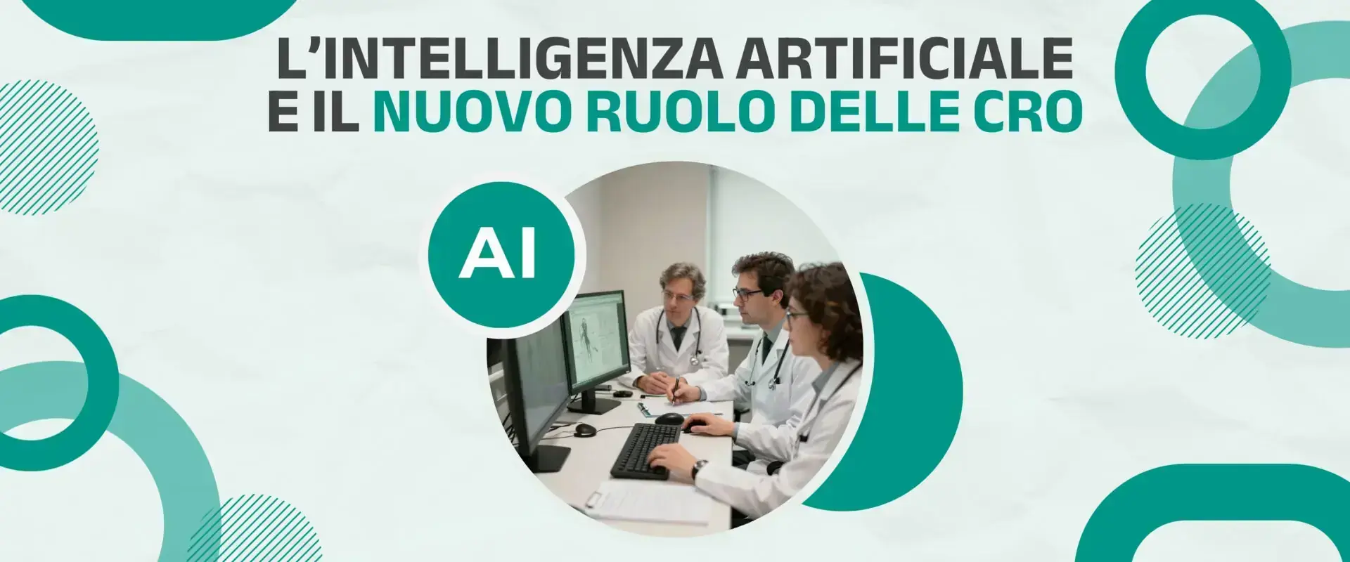 Grafica «L'intelligenza artificiale e il nuovo ruolo delle CRO» con un'équipe al lavoro