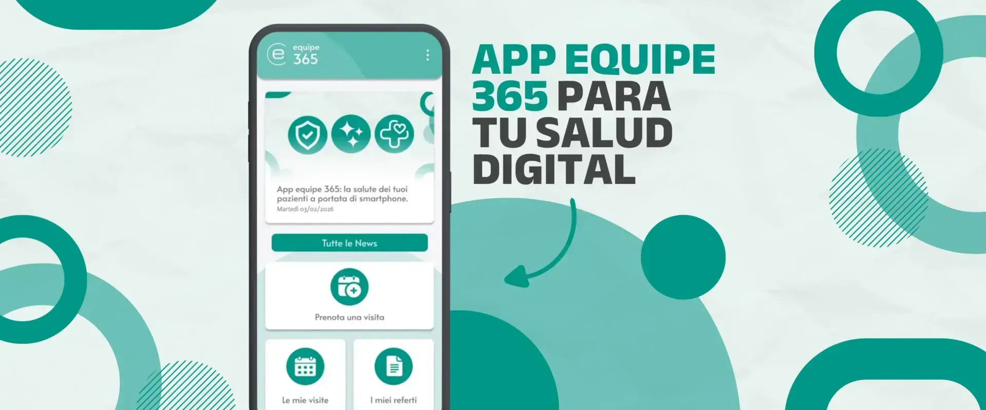 Banner «App equipe 365 para tu salud digital», con el smartphone que muestra la app