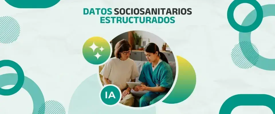 Gráfica «Datos sociosanitarios estructurados» con una profesional y una persona mayor
